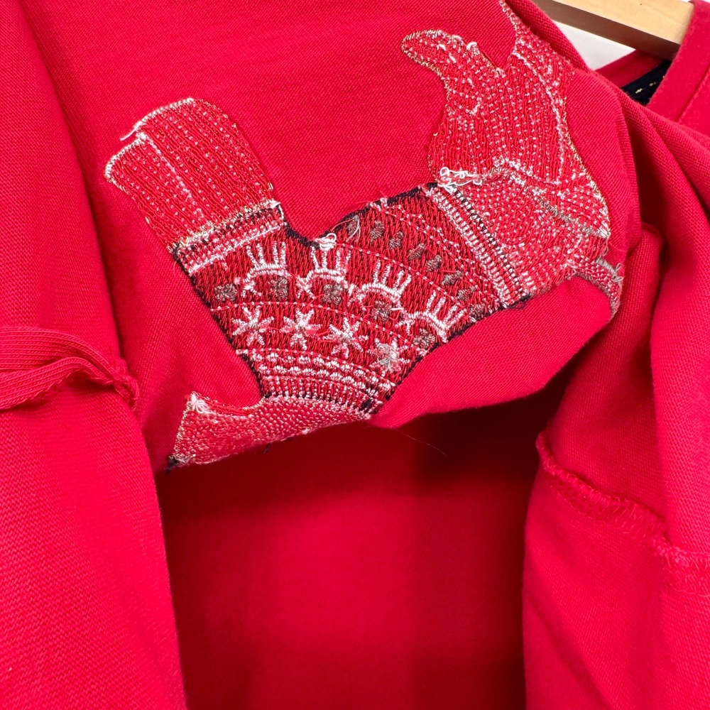 Talbots Red Cotton Long Sleeve Embroidered Winter Dog Shirt Preppy Womens MP - Picture 4 of 9